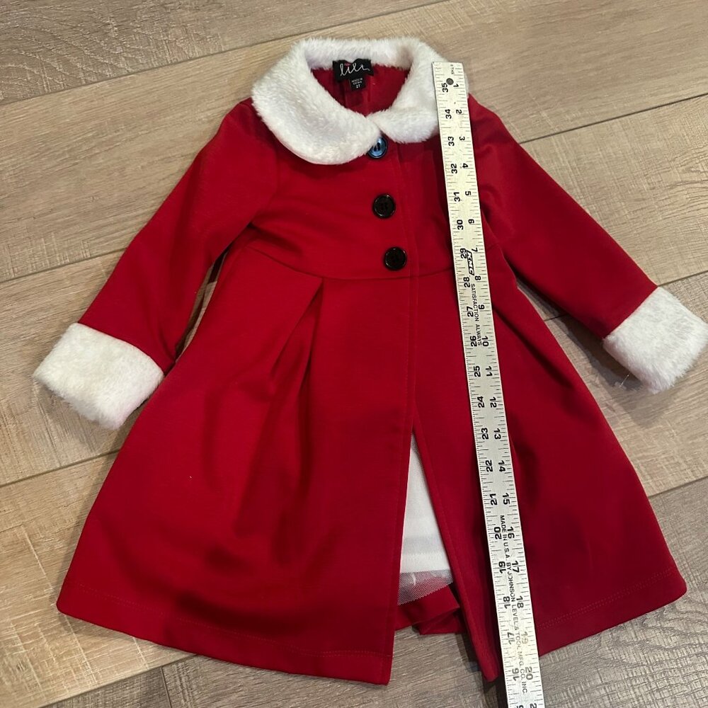 LILT 2T GIRLS RED & WHITE DRESS WITH PEA COAT CHRISTMAS - Picture 6 of 13